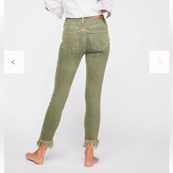 Free People Distressed Green Cropped Jeans with Frayed Hem - Picture 3 of 15